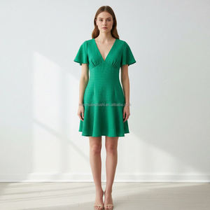 Abito Mini a Campana con Effetto Stropicciato Personalizzato per <span class=keywords><strong>Donne</strong></span>, Vestiti con Scollo a V Profondo per Signore - Product Image 3