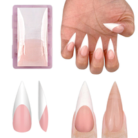 NOVO OVO Faux ongles longs pointus style stiletto, French manucure blanche, rose pâle, en gel souple, pour extension acrylique, couvrance totale