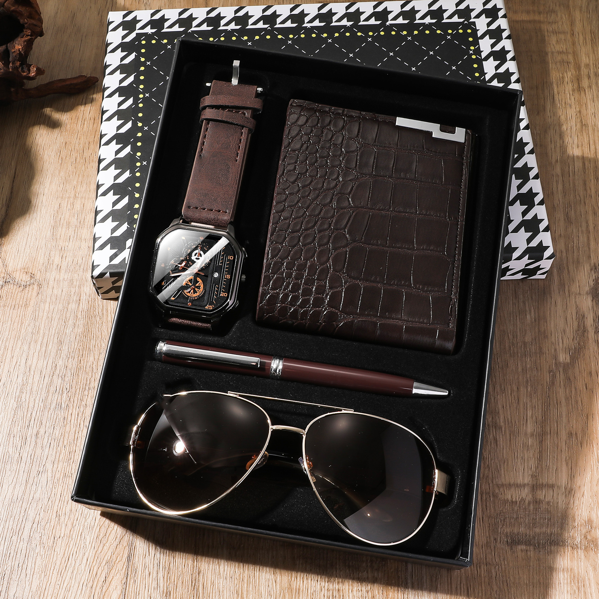 Set orologio quadrato color caffè