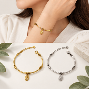 สร้อยข้อมือจี้ทรงโค้ง - สแตนเลสสตีล ชุบทอง 14K ด้วยระบบสุญญากาศ ขนาด 150+30 มม. - Product Image 5