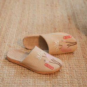 Ropa de Casa de Lino para Hombre y Mujer, con Flores Bordadas, Suela Gruesa, Absorbente de Sudor, Talla Adulto, Verano, a la Moda - Product Image 2