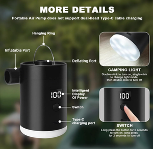 Mini pompe à air électrique rechargeable USB LCD pour le camping en plein air, gonfleur de lit, matelas, sans plastique, personnalisation du logo pour les <span class=keywords><strong>petites</strong></span> quantités - Product Image 1