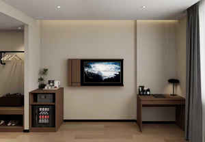 Mobilier commercial pour chambre d'hôtel 3 étoiles, ensemble complet de chambre à coucher avec lits, tables de chevet, meubles TV et armoire pour mini-réfrigérateur - Product Image 3