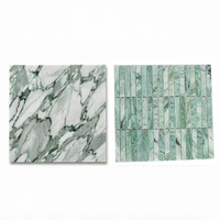 Mosaïque de carreaux en marbre vert texturé, mosaïque de carreaux en marbre à texture crayon pour la décoration murale, crédence de salle de bain et de cuisine