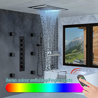 Robinet de douche thermostatique LED noir de luxe, design contemporain à poignée unique, avec cartouche céramique, en laiton, jet pluie