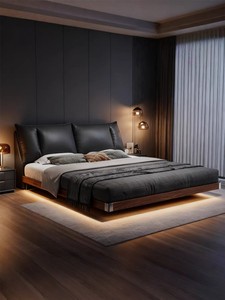 <span class=keywords><strong>Letto</strong></span> in Pelle Minimalista Stile Italiano 1.8m, <span class=keywords><strong>Letto</strong></span> <span class=keywords><strong>Matrimoniale</strong></span> 1.5m per Camera da <span class=keywords><strong>Letto</strong></span> Principale, Design Moderno in Pelle Morbida con Bordi Colorati - Product Image 4