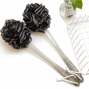 Loofah <span class=keywords><strong>Bath</strong></span> <span class=keywords><strong>Sponge</strong></span> Tre Than Sợi Tắm Bóng Với Nhựa Tay Cầm Dài Chống Trượt Trở Lại Chà Sàn Cho Vòi Hoa Sen Bàn Chải Cơ Thể Màu Đen - Product Image 3