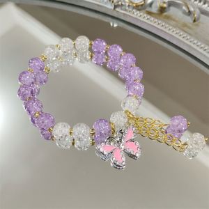 Pulsera de Bambú con Cuentas Estilo Chino Platino, Dijes de Mariposa de Cristal Coloridos, Chapado en Plata/Oro, Estilo Dulce para Mujer - Product Image 6