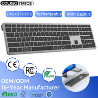 Clavier sans fil ultra-fin à touches silencieuses avec rétroéclairage, clavier Bluetooth rechargeable pour ordinateur de bureau, ordinateur portable MAC