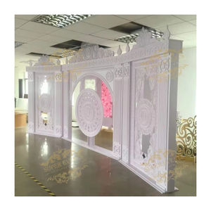 इवेंट स्टेज सप्लाई के लिए रॉयल लक्ज़री पीवीसी ऐक्रेलिक आधुनिक वेडिंग डेकोरेशन बैकड्रॉप, बैकग्राउंड गोल्ड व्हाइट बैकड्रॉप स्टैंड - Product Image 1