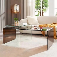 Table basse moderne en verre acrylique pour salon, style simple, luxe léger, minimaliste, en verre trempé