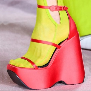 Modern Silk Satin Wedge Heel Sandals Open Square Toe Sexy Summer Platform High Heel <b>Shoes</b> Buckle Strap Covered Heel - Product Image 1