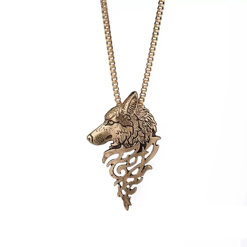 Celtic Wolf Pagan Viking Norse Animal Pagan Hip Hop Gold Pendant Necklace