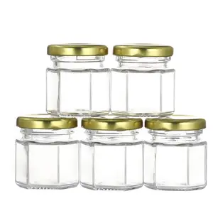 Pot en verre de miel de bouteille en verre de confiture transparente hexagonale de Offre Spéciale 1.5oz avec la louche pour le mariage