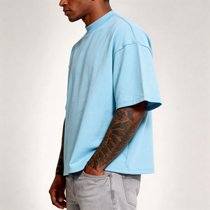 T-shirt da <span class=keywords><strong>uomo</strong></span> oversize di lusso, taglio cropped, in cotone 100% pesante 280g, tinta unita, traspirante, anti-restringimento, vestibilità squadrata - Product Image 3