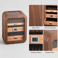 Boîte à cigares en cèdre espagnol et noyer noir à 3 niveaux avec hygromètre numérique, fenêtres de visualisation, tiroirs, logo personnalisé