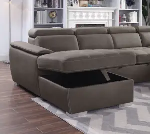 US warehouse in stock Nubuck fabric Sectional U-shaped design corner sofa bed with Integrated storage for living room