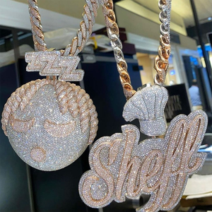 Tùy Chỉnh Hip Hop Đồ Trang Sức Cao Cấp Lấp Lánh 925 Sterling Silver Iced out Baguette Moissanite Thư Logo Tên Mặt Dây Chuyền - Product Image 5