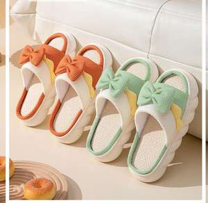 Nouvelles pantoufles en lin pour femmes, résidence, maison, dessin animé, quatre saisons, haut <span class=keywords><strong>de</strong></span> gamme, intérieur, coton et lin, semelle épaisse, antidérapantes - Product Image 6