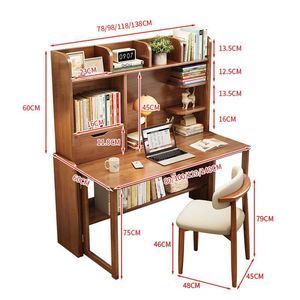 <b>Solid</b> <b>Wood</b> Foldable <b>Desk</b> With Bookshelf Integrated Study Table For Home Office Bedroom Computer Use Minimalist Modern Style - Product Image 4