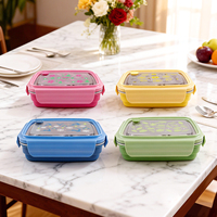 Boîte à lunch, récipient de stockage alimentaire, 2 compartiments, passe au lave-vaisselle, chauffable, anti-fuite, compatible micro-ondes, élégant, en acier inoxydable, 500 ml