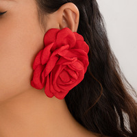 Precio al por mayor tela de flores exageradas pendientes de tuerca exagerados de moda negro Rosa hecho a mano joyería de moda gruesa para mujeres