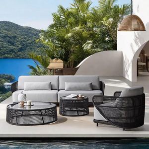 Dwoo Modern Garden Leisure Juego de sofás modulares de 4 piezas para patio Muebles de ratán tejidos Juego de sofás de conversación para patio - Product Image 2