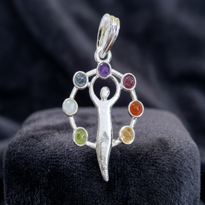 Pendentif en cristal avec symbole Om à 7 chakras, en métal plaqué argent antique, fait à la main, thème hindouisme religieux, bijoux de mode unisexe - Product Image 2