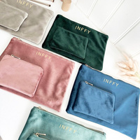 Logo imprimé personnalisé en gros petite pochette à fermeture éclair en velours sac à cosmétiques de luxe de haute qualité bijoux stockage cadeaux maquillage sacs