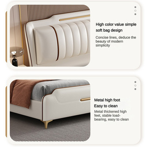 Giường ngủ người lớn thiết kế mới nhất có ngăn kéo để lưu trữ, giá bán buôn, tùy chỉnh màu trắng kem, cỡ King, khung gỗ bọc nệm dành cho gia đình - Product Image 5