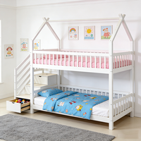 Lit superposé surélevé en bois de pin massif moderne pour enfants avec design en bois de rondin pour chambre à coucher, salon, école, appartement