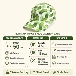 Gorra de béisbol personalizada con estampado de pepinillos, diseño de 6 paneles con estampado integral, divertida, para amantes de la comida y vegetales, ajustable, venta al por mayor, OEM, MOQ bajo - Product Image 5