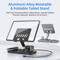 Chargeur sans fil polyvalent 5 en 1 multi-appareils avec câble rétractable intégré et support pliable pour iPhone, Samsung et tablette