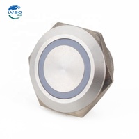 Interrupteur à bouton-poussoir ultra-court en acier inoxydable 22 mm IP67 220 V LED fin micro momentané 1NO1NC CE RoHS pour commande de machine