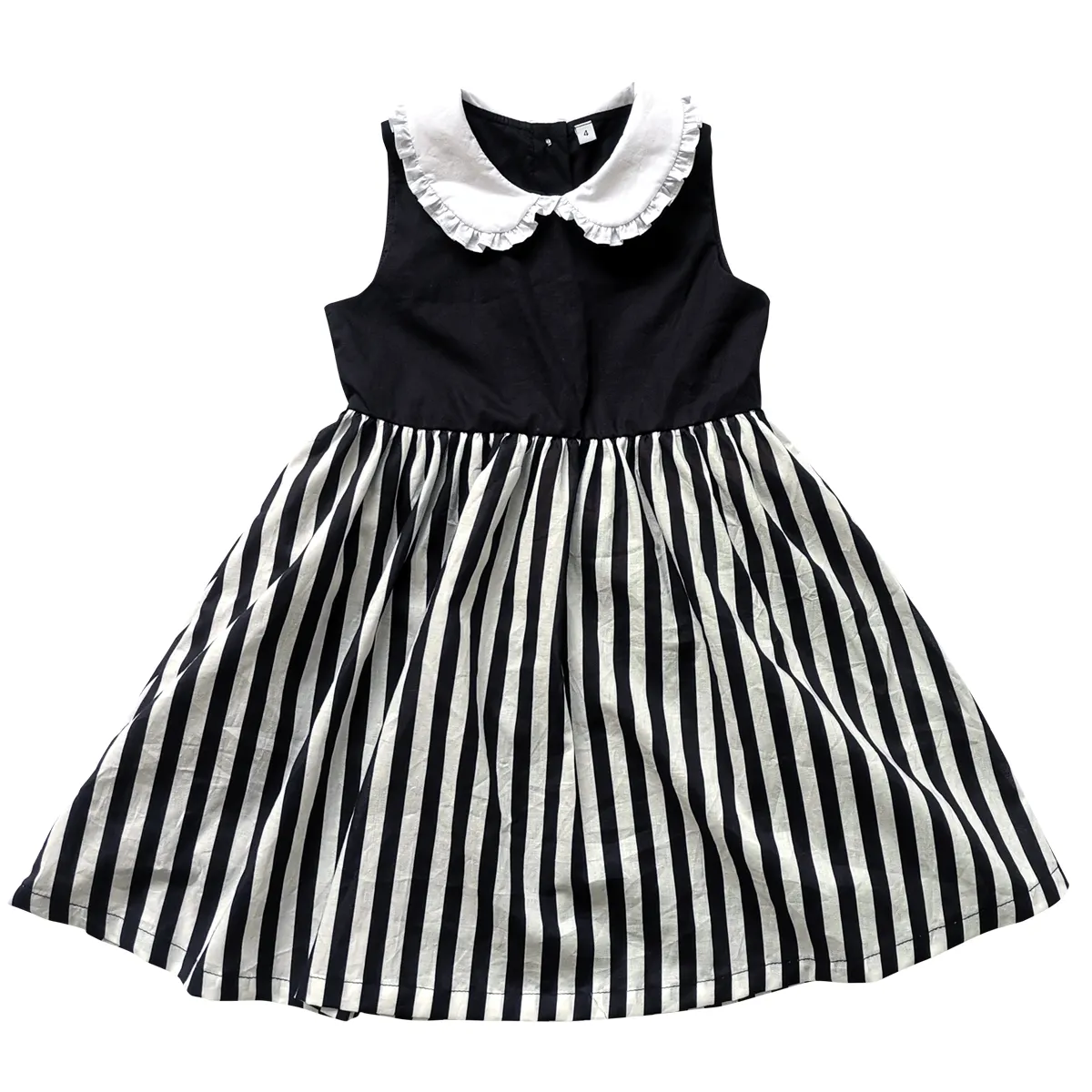 Tela personalizada al por mayor bebé niña vestido primavera otoño moda negro blanco rayas vestido niños niñas nuevo estilo Boutique vestido