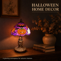 Lampe de table Tiffany d'Halloween en résine, artisanat en verre teinté translucide pour table de chevet, salon, table basse, décoration de fête d'Halloween
