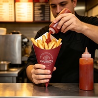 Vente en gros de cônes en papier jetables pour churros, impression personnalisée, cônes en papier kraft pour frites, pour les fast-foods, les snack-bars et les plats à emporter