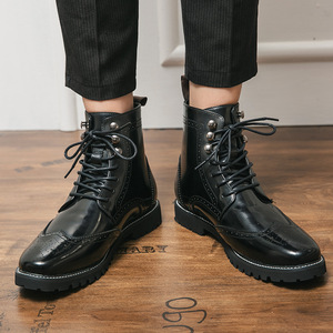 Botas de cuero para hombre de talla grande 2026, de moda, con acabado bronceado, personalizadas, de caña alta, con cordones, para exteriores - Product Image 2