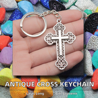 Porte-clés en métal plaqué argent bronze antique en forme de croix, avec poche à monnaie gravée, logo personnalisé, cadeau promotionnel tendance, souvenir