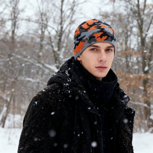 Chapeau d'hiver chaud pour homme avec jacquard camouflage décontracté, bonnet en tricot camouflage avec broderie 3D en stock - Product Image 3