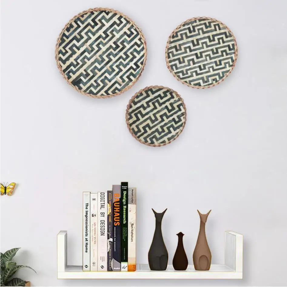 Nordic style bamboo braided hanging ornaments plate wall decoration European pendant bamboo wall hanging decor