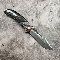 Couteau pliant en acier Damas en gros, manche en fibre de carbone, verrouillage Liner Lock, couteau de poche tactique EDC pour le camping et la survie