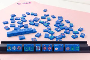 Jeu de tuiles de mahjong bleues imprimées pour quatre joueurs, jeu de table - Product Image 5