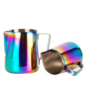 Colorful Small Rainbow Espresso Coffee Latte Metal Stainless Steel Frother Frothing Pitcher Milk pull cup Jug Wholesale Supplier