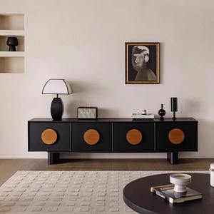 Mueble de <span class=keywords><strong>TV</strong></span> de Madera Maciza de Diseño Retro Moderno en Negro, Mesa <span class=keywords><strong>Sunset</strong></span> con Almacenamiento para Sala de Estar de Apartamentos Pequeños - Product Image 3