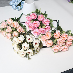 Flores Artificiales de Peonía Lichao, 10 Piezas, Color Blanco, Rosa y Champán, Decoración para Bodas y Hogar, Reutilizables - Product Image 1