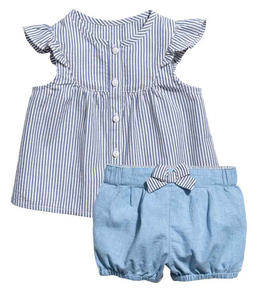Proveedor de China niños bebé niña algodón orgánico rayas bonito mameluco ropa trajes - Product Image 1