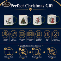 Ensemble de 4 tasses à café en céramique de Noël, design festif Merry Peace Jolly, blanc mat personnalisé SWT