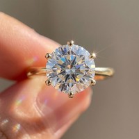 Bague solitaire classique RINNTIN SMOR47 en argent 925 plaqué or, moissanite couleur D VVS, scintillante, pour mariage, pour femme
