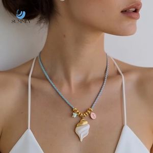 Collar de Moda SUMMLY Trend al por Mayor para Mujer, Estilo DIY, con Dije de Océano, Chapado en Oro de 18K, Acero Inoxidable, Cuerda de Algodón Colorida, para Fiestas - Product Image 1